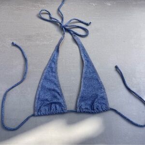 Printed Denim Halter String Bikini Top